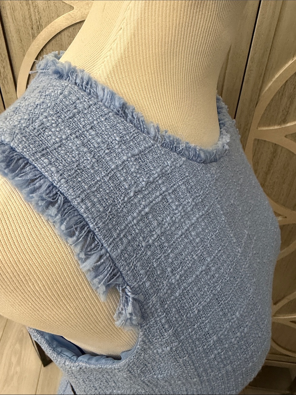 J.Crew Tweed Sleeveless Light Blue Textured Sheath Dress with Tie Belt - Picture 5 of 7